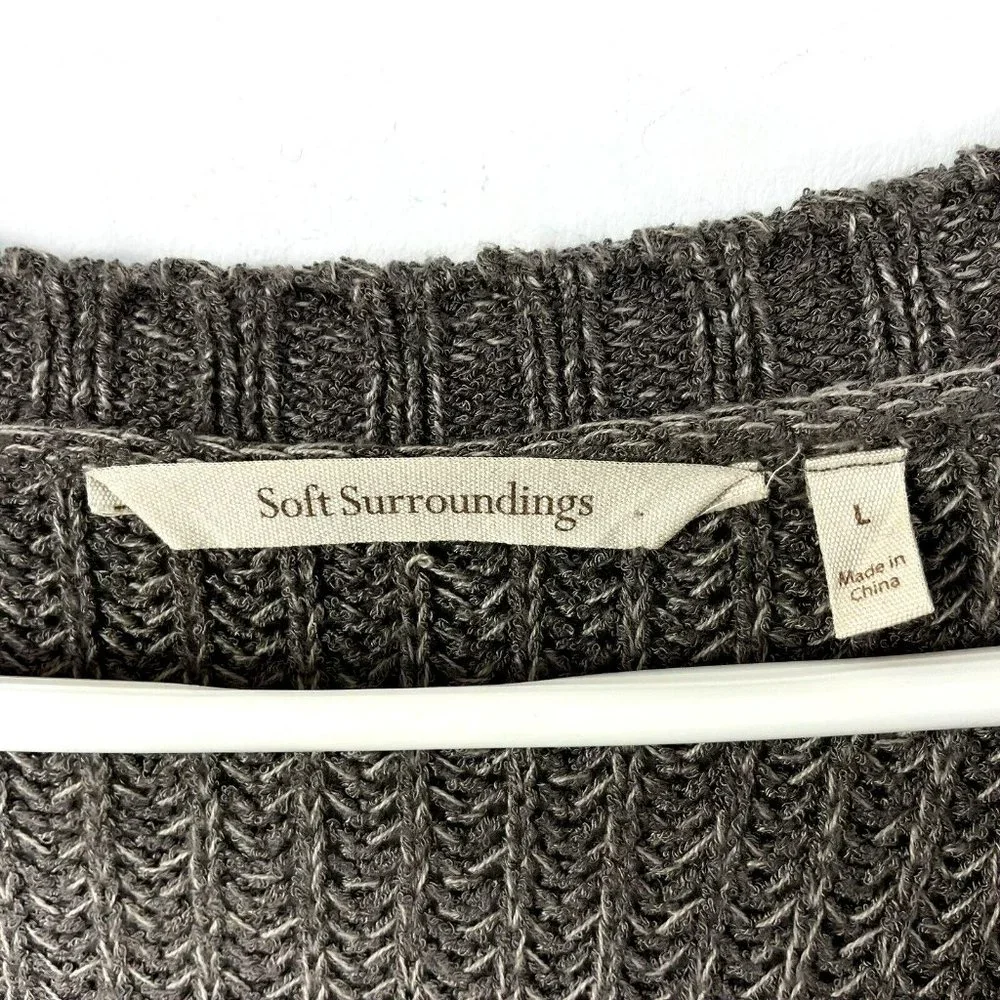 SOFT SURROUNDINGS Sweater Size Large Brown V-Neck Open Knit Oversized Boyfriend